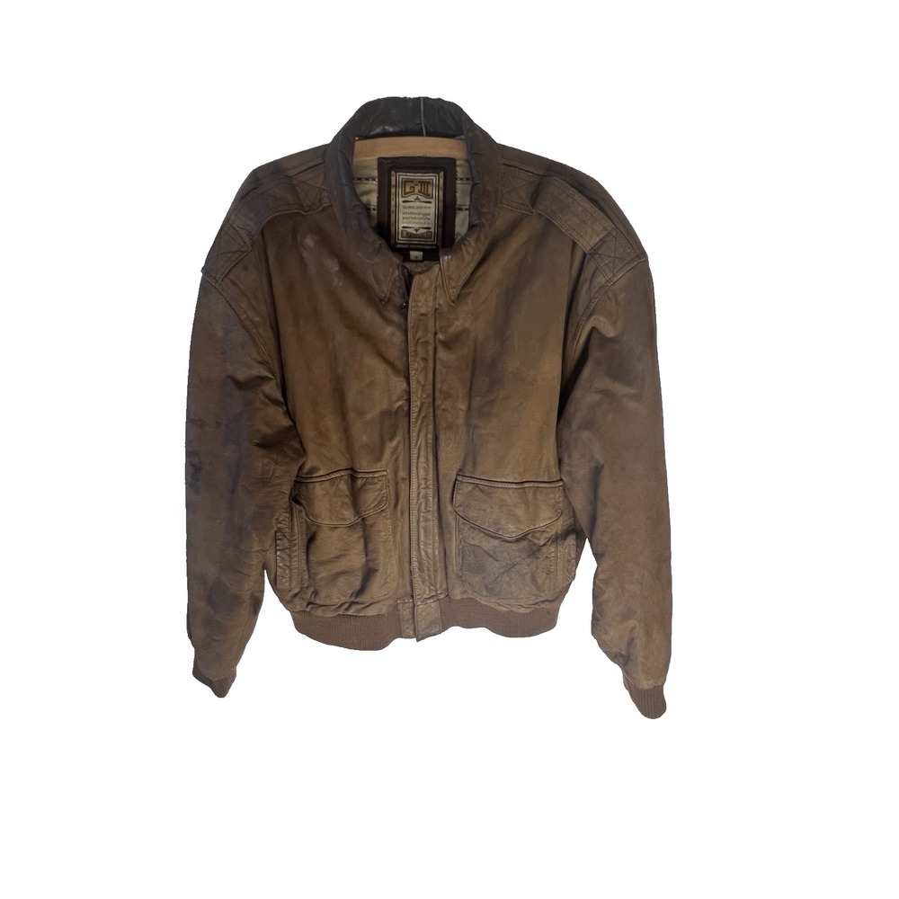 Vintage G3 G-III Leather Bomber Jacket Men M‎ Brown Distressed Utility